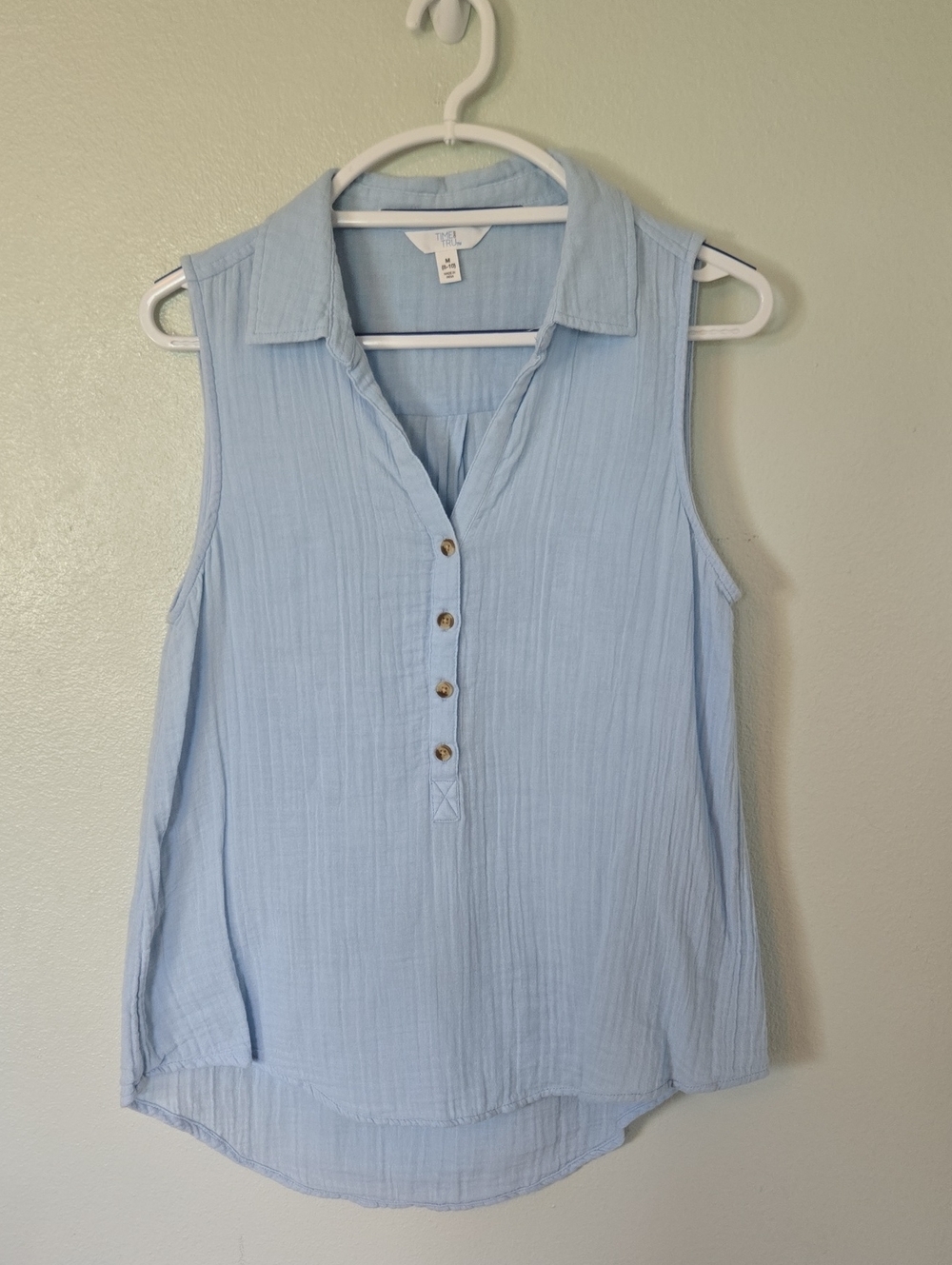 Time & Tru | Light Blue Cotton Sleeveless Tank Top Size Medium